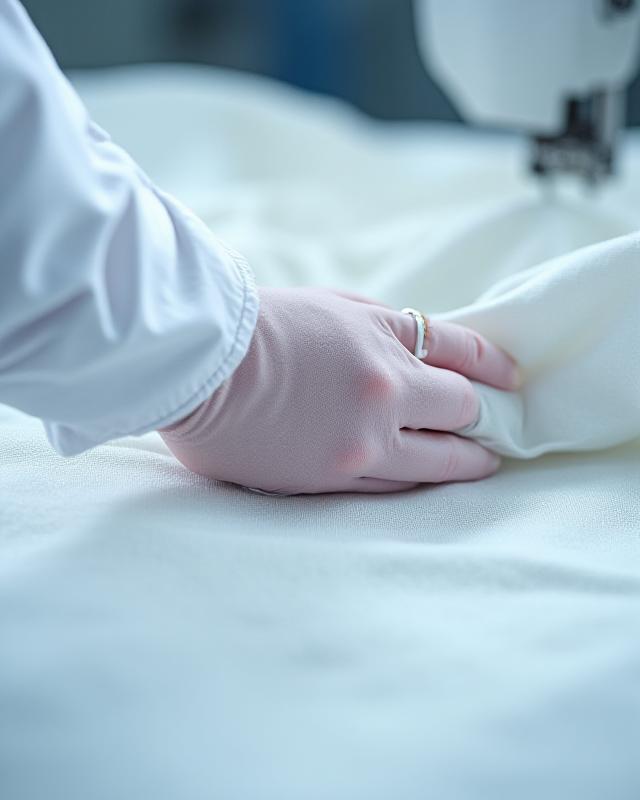 Quality control officer inspecting textiles in a high-tech facility